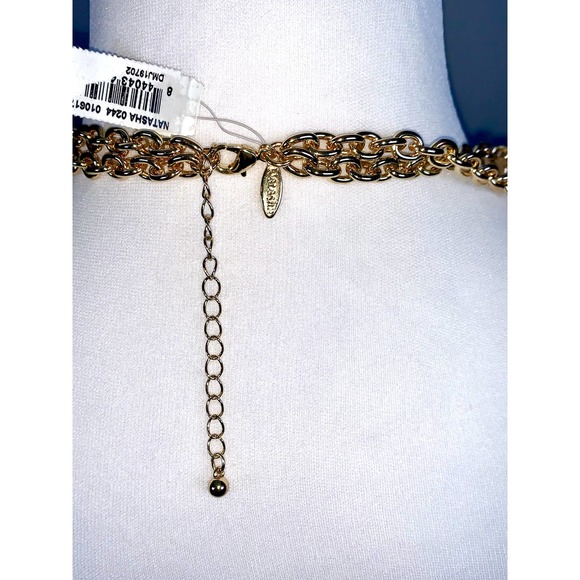 Natasha Gold Pearl & Clear Crystal Collar Chunky Statement Necklace NWT - Picture 6 of 7